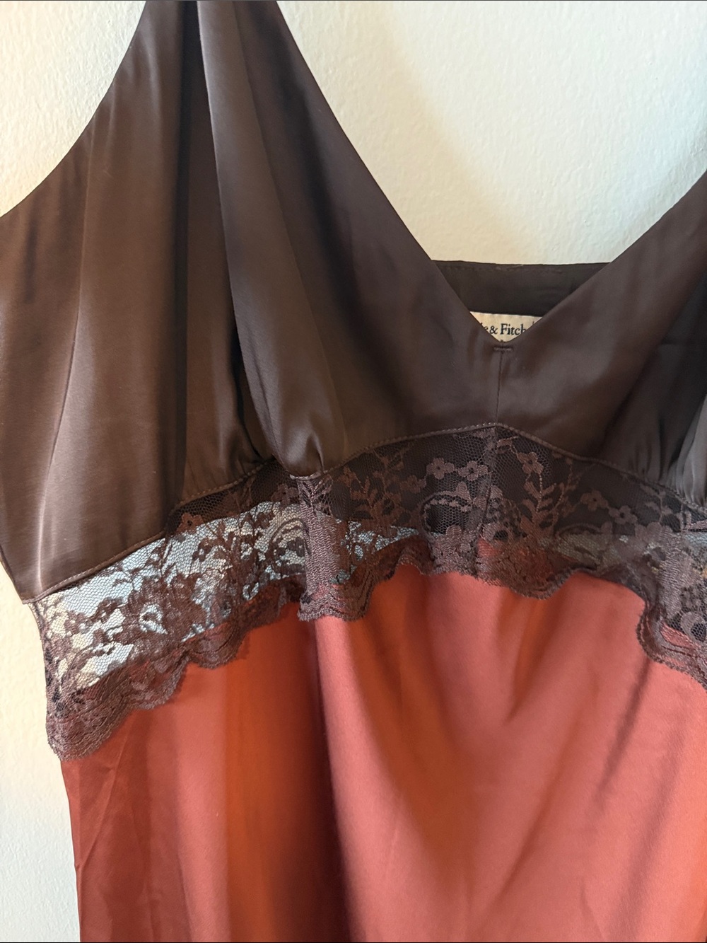 Satin Lace Trim Slip Dress in Brown and Black - Picture 2 of 6